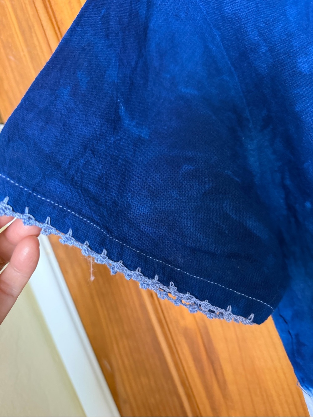 Indigo Tie-Dye Embroidered V-Neck Top - Picture 3 of 9